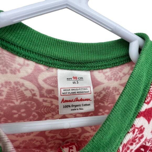 Hanna Andersson Size 90 US 3 Pajamas Zip Sleeper Red Green Christmas Holiday - Picture 3 of 4